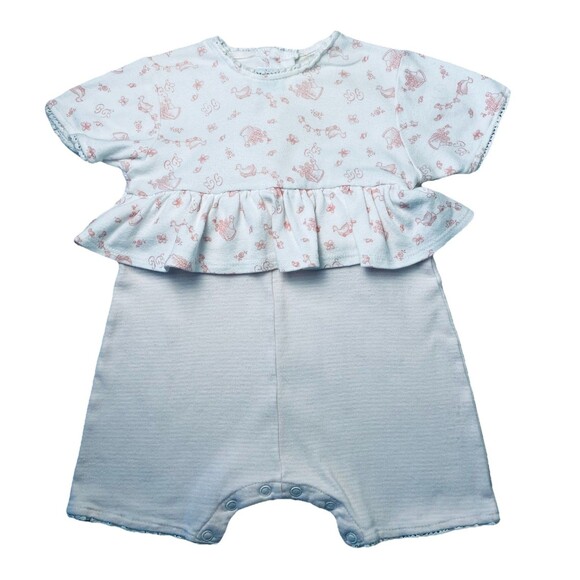 Vintage Petit Bateau Romper Duck Flowers Bodysuit Baby Girl 6 Months White Pink - Picture 2 of 13